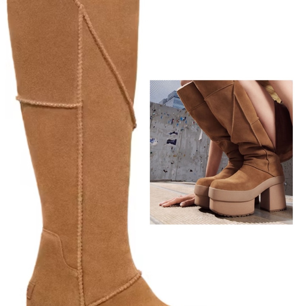Tan Suede Knee-High Platform Boots